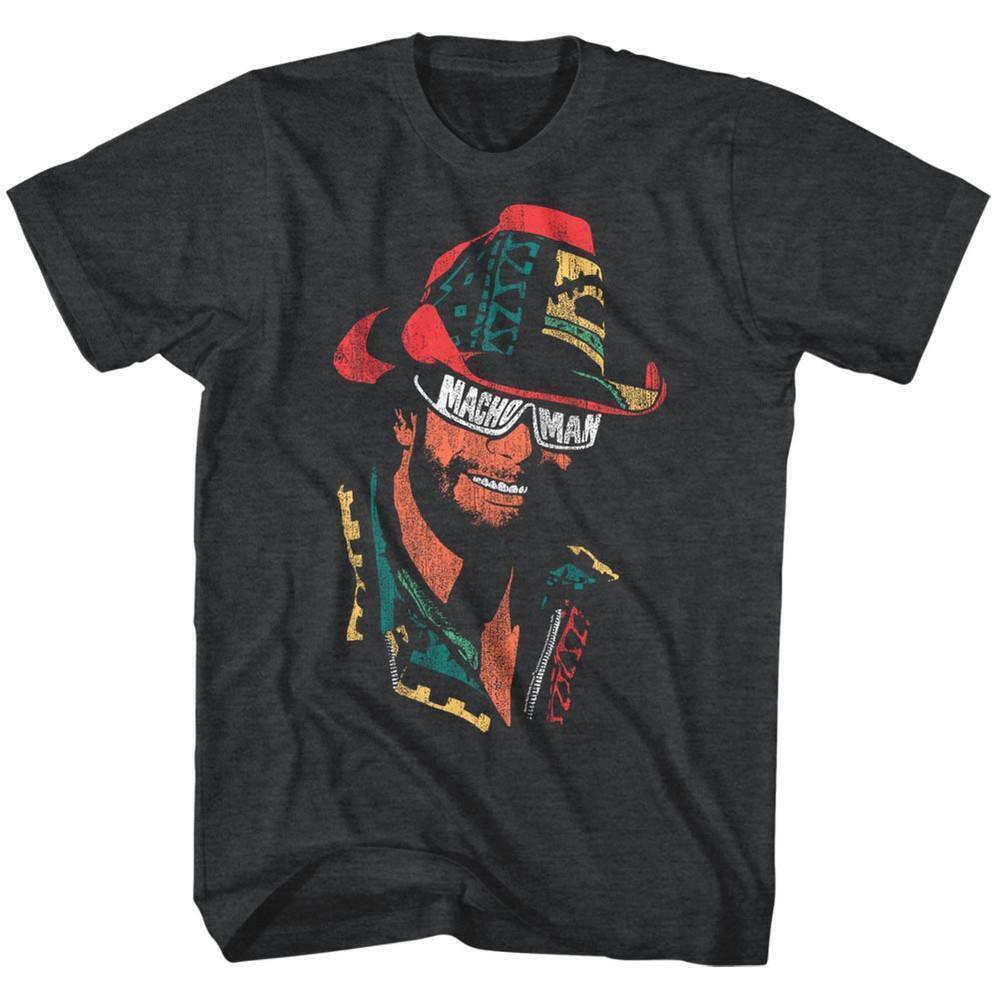 Macho Man Glasses Black Heather Adult T Shirt